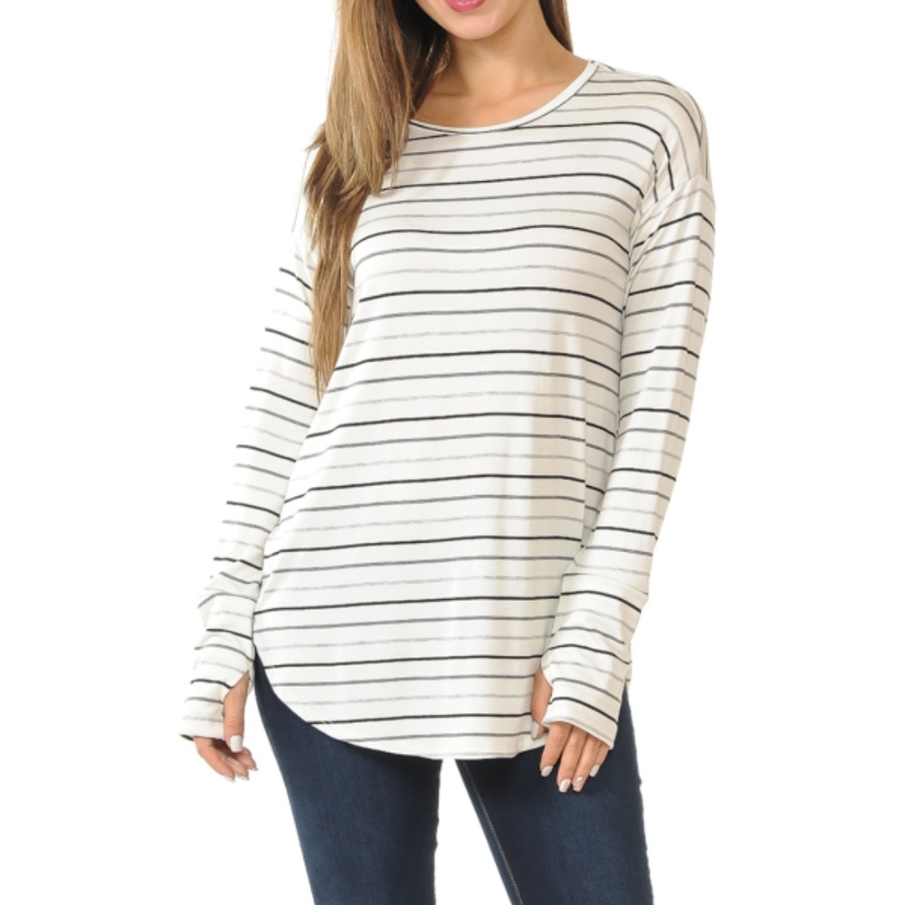 Off-White Stripped Long Sleeve Tunic /W Thumb Hole